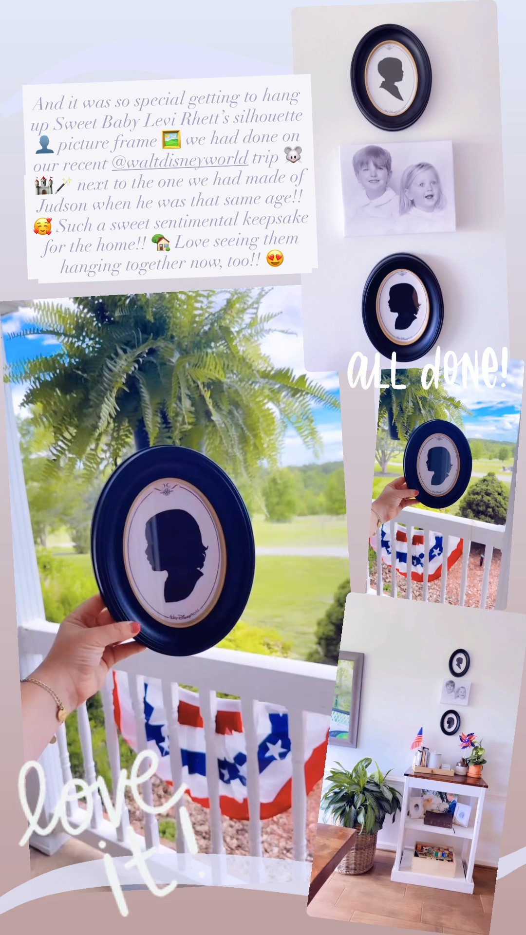 And it was so special getting to hang up Sweet Baby Levi Rhett’s silhouette 👤 picture frame 🖼️ we had done on our recent @waltdisneyworld trip 🐭🏰🪄 next to the one we had made of Judson when he was that same age!! 🥰 Such a sweet sentimental keepsake for the home!! 🏡 Love seeing them hanging together now, too!! 😍