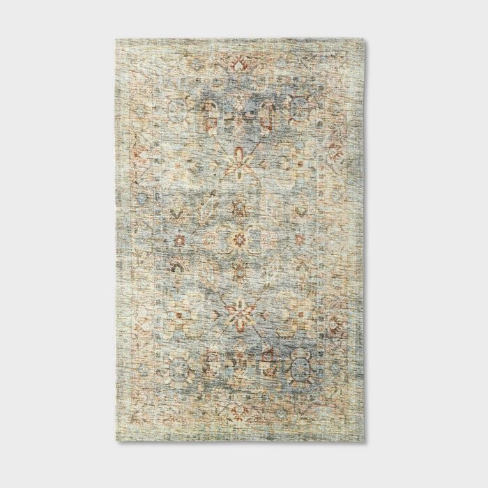 Ledges Digital Floral Print Distressed Persian Rug Green - Threshold™ designed by Studio McGee | Target