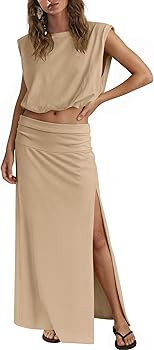 ReachMe Womens Summer Skirt Sets 2 Piece Travel Outfits Sleeveless Going Out Tops Maxi Dress Beac... | Amazon (US)