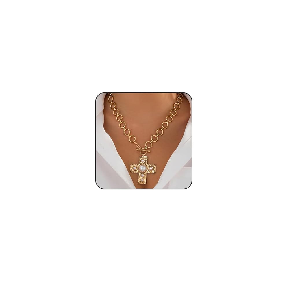 Chunky Necklace for Women Trendy Big Cross Necklace Large Cross Pendant Necklace Thick Bold State... | Amazon (US)
