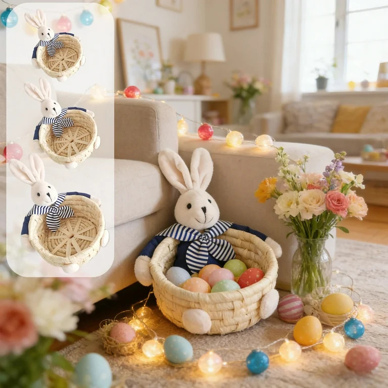 Tyidzon Bunny Easter Basket, Hand-woven Baskets for Gifts Empty, Small Willow Picnic Basket for E... | Walmart (US)