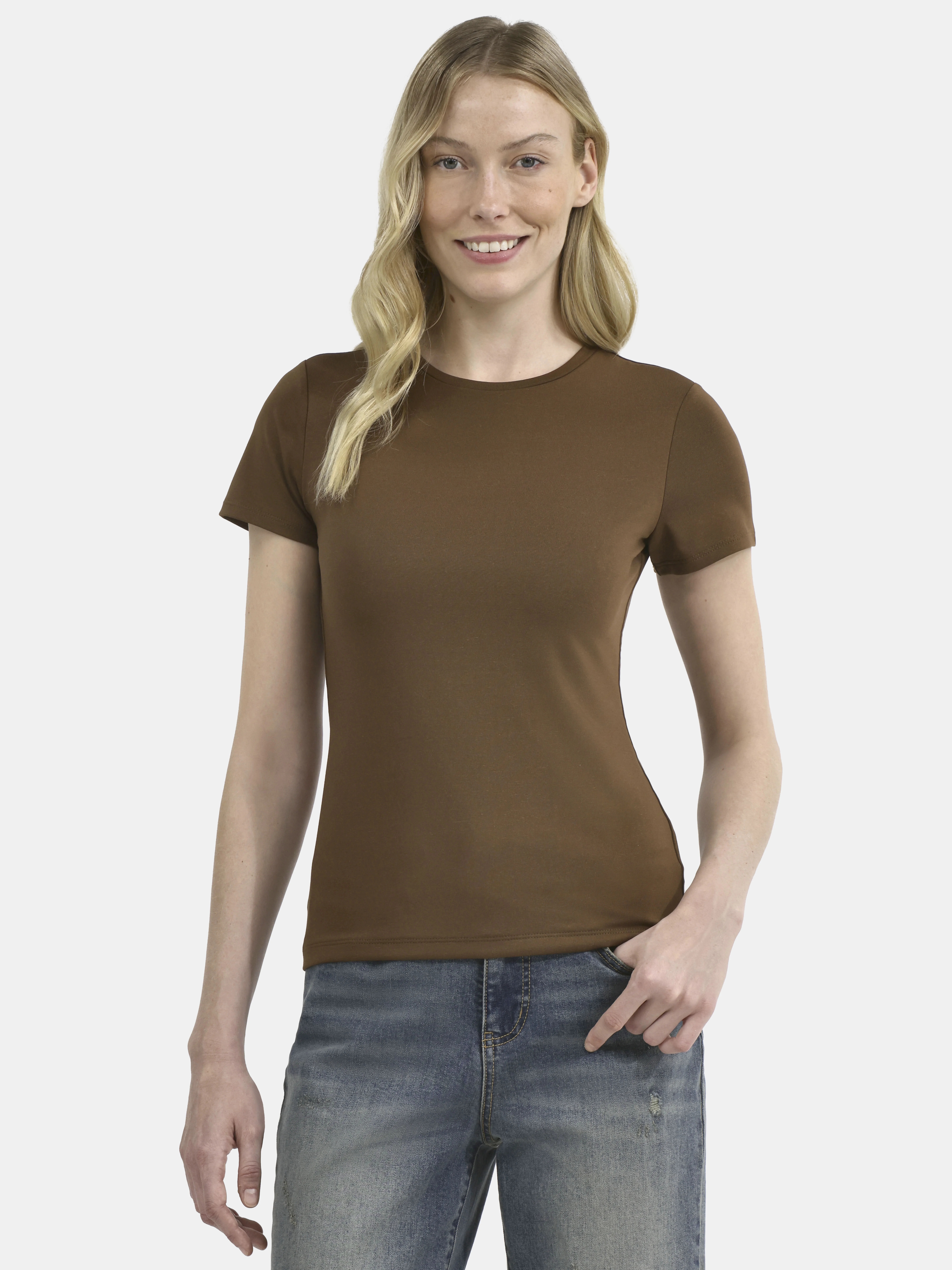 Time and Tru Women's Smoothing Tee with Short Sleeves, Sizes XS-XXXL | Walmart (US)