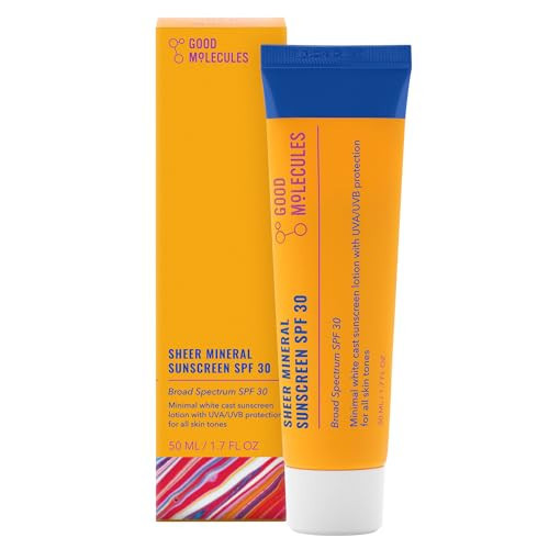 Good Molecules Sheer Mineral Sunscreen SPF 30 Minimal Whitecast Zinc Oxide Sunscreen with Hyaluronic Acid, Reef-Safe, UVA/UVB Protection - Skincare for Face | Amazon (US)