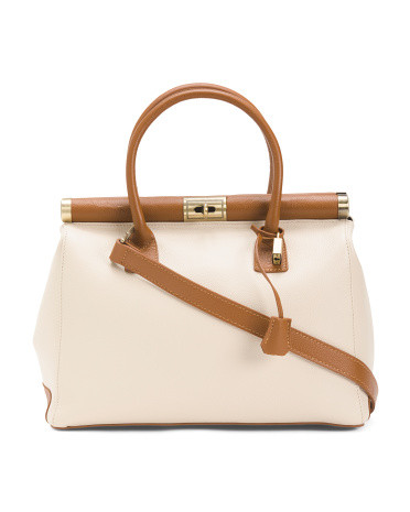 Made In Italy Leather Metal Top Frame Handle Satchel | TJ Maxx