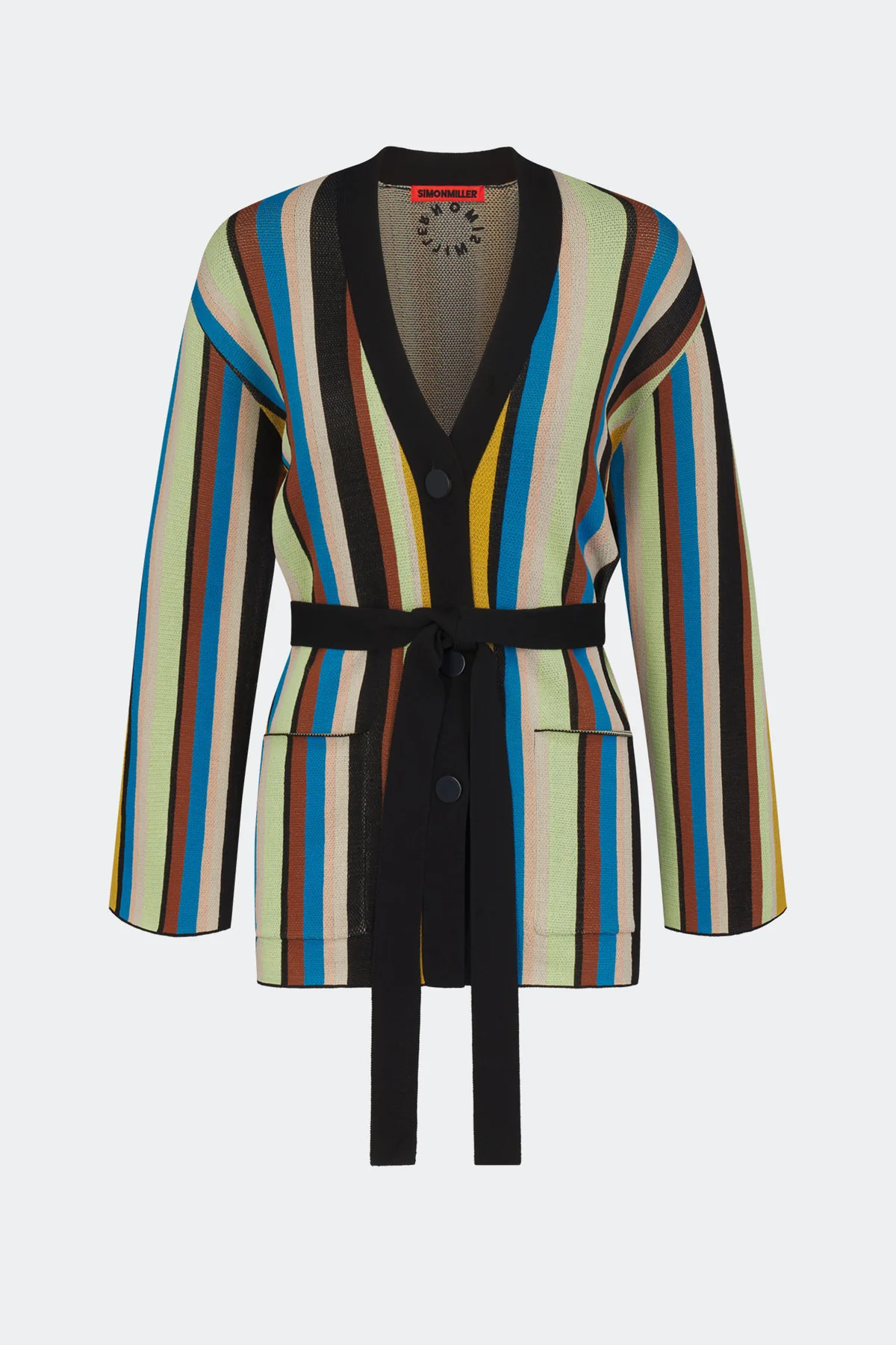 Max Belted Knit Cardigan In Ocean Stripe | Simon Miller