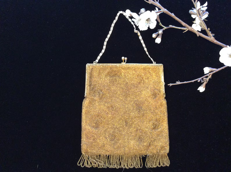 Vintage Formal Gold Glass Beaded Formal Purse Chain Handle, Vintage Wedding Prom Beaded Bag, Bead... | Etsy (US)