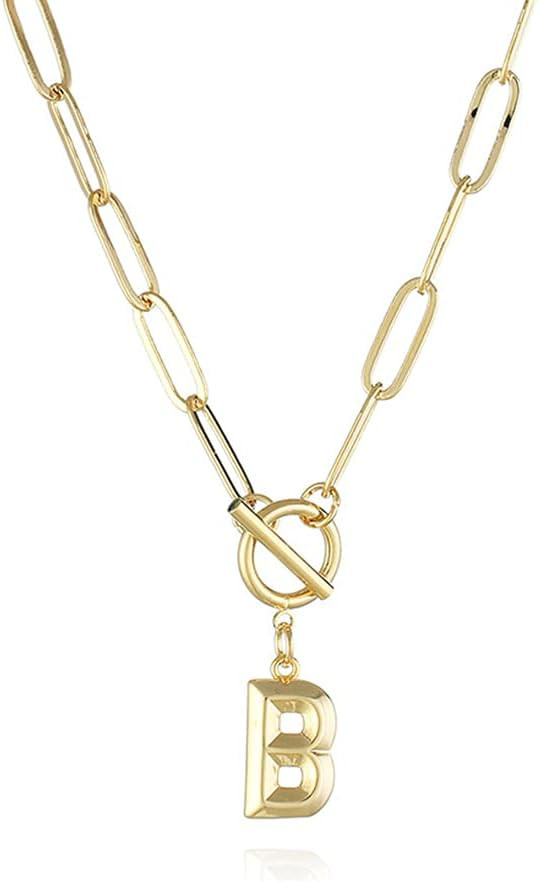 Eben-Ezer Toggle Clasp Capital A-Z Initial Necklace for Women Hiphop Plated Brass Alphabet Pendant Necklaces Thick Chain OT Buckle Necklace(P) | Amazon (US)