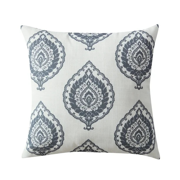 My Texas House Channing Damask Printed Slub Textured Square Decorative Pillow Cover, 20" x 20", W... | Walmart (US)