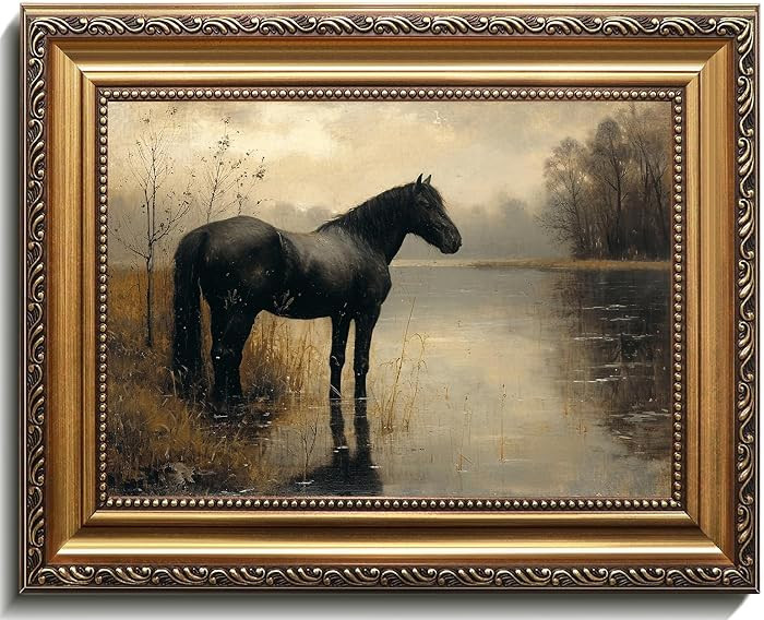 Vintage Horse Framed Wall Art Moody Equestrian Print with Gold Frame Horse Pictures Wall Decor, H... | Amazon (US)