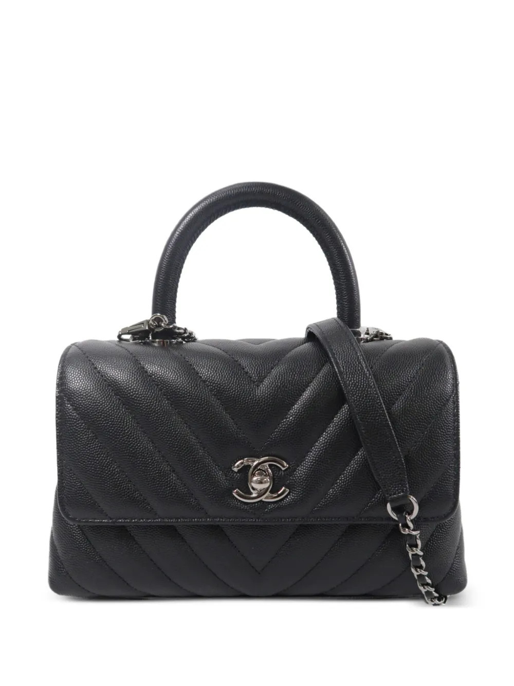 CHANEL Pre-Owned small Coco Handle chevron-quilted tote bag - Black | Farfetch Global