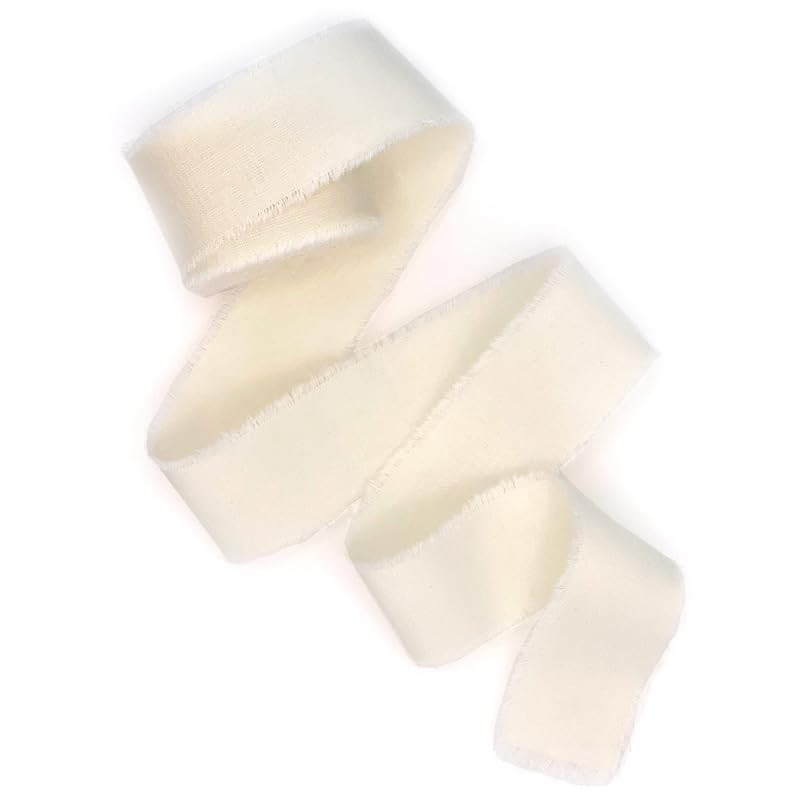 Ivory ribbon 1/2" 1" 2" 3 inch wide 5yd cotton Frayed edges hand dyed for Rustic wedding invitati... | Amazon (US)