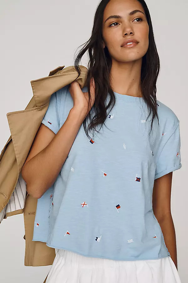 Caitlin Cotton Embroidered Boxy Tee | Anthropologie (US)