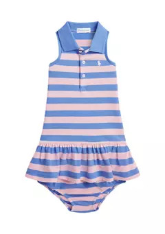 Ralph Lauren Childrenswear Baby Girls Striped Mesh Polo Dress & Bloomer | Belk