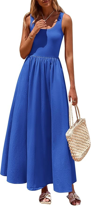 PRETTYGARDEN Womens Summer Casual Scoop Neck Sleeveless Long Dresses Tank Top Patchwork Aline Swi... | Amazon (US)