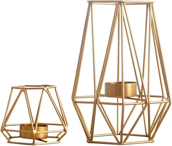 Nuptio 2 Pcs Metal Hexagon Shaped Geometric Design Tea Light Votive Candle Holders, Iron Hollow T... | Amazon (US)