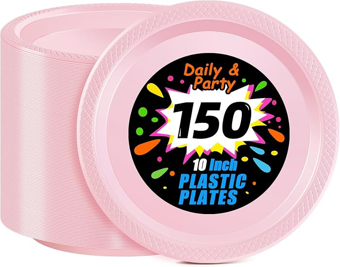 WELLIFE Pink Plastic Plates 10 Inch -150 Count for Party, Disposable Plastic Party Plates for Val... | Amazon (US)