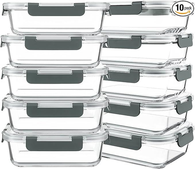 KOMUEE 10 Packs 30 oz Glass Meal Prep Containers,Glass Food Storage Containers with Lids,Airtight... | Amazon (US)