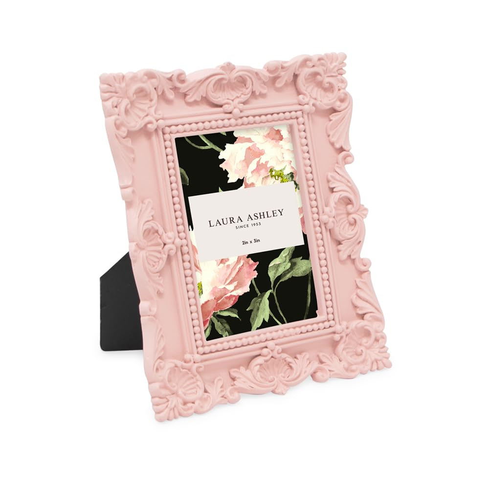 Laura Ashley 2x3 Pink Ornate Textured Hand-Crafted Resin Picture Frame with Easel, for Tabletop &... | Amazon (US)