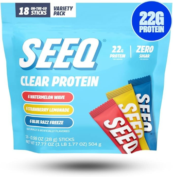 SEEQ Clear Protein Powder Sample Pack - 18 On-The-Go Sticks - 22g Clear Whey Protein Isolate - Ze... | Amazon (US)