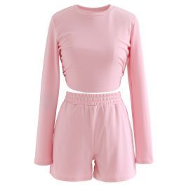 Cutout Tie Back Crop Top and Shorts Set in Pink | Chicwish