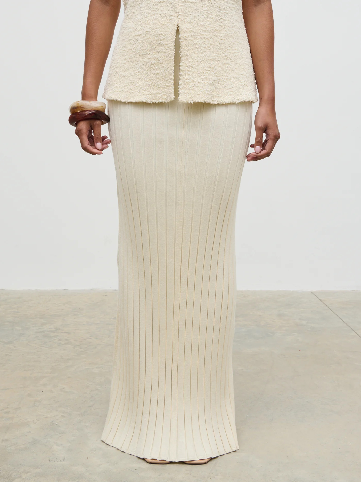 Alma Pleated Knit Maxi Skirt - Cream | Pretty Lavish (UK)