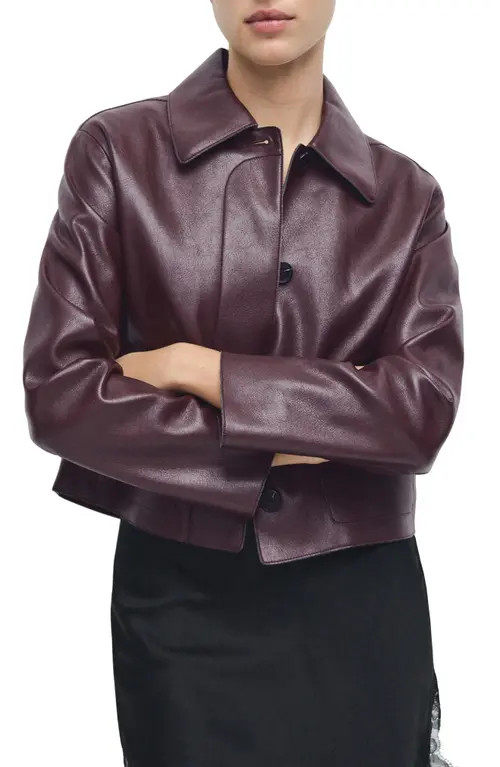 MANGO Sabina Faux Leather Jacket in Maroon at Nordstrom, Size Large | Nordstrom