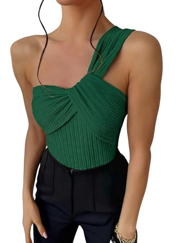 OYOANGLE Women's One Shoulder Going Out Bodysuit Tops Asymmetrical Top | Amazon (US)