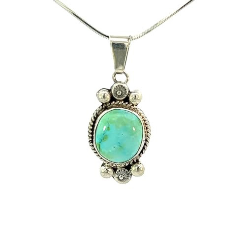 Handmade Sterling Silver Navajo Turquoise Pendant, Native American Jewelry, Free 20 Inch Diamond Cut Snake Chain | Amazon (US)