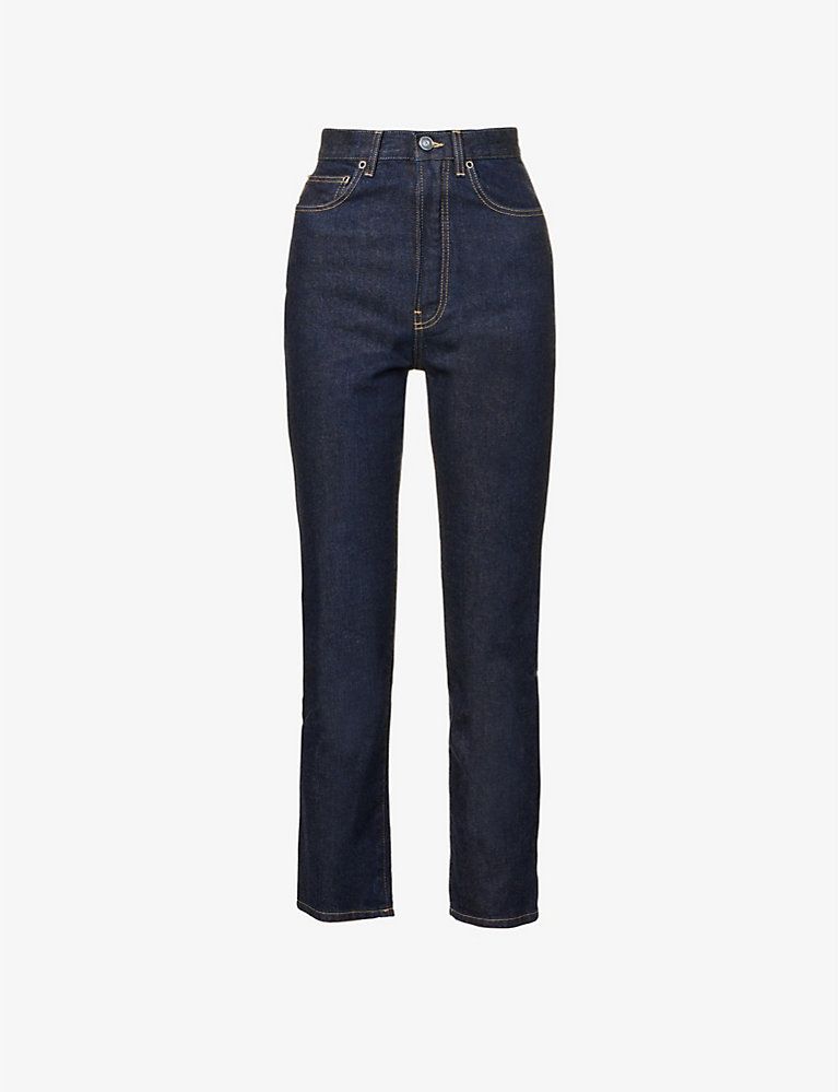 Structured-waist contrast-stitch straight high-rise jeans | Selfridges