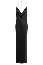 Melissa Satin Cowl Front Maxi Dress - Black | MESHKI US