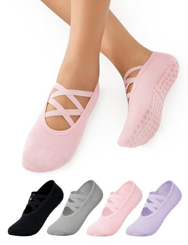Lecieldusoir 4 Pairs Pilates Socks with Grips for Women, Non Slip Grip Yoga Socks for Barre, Dance, Barefoot, Workout | Amazon (US)