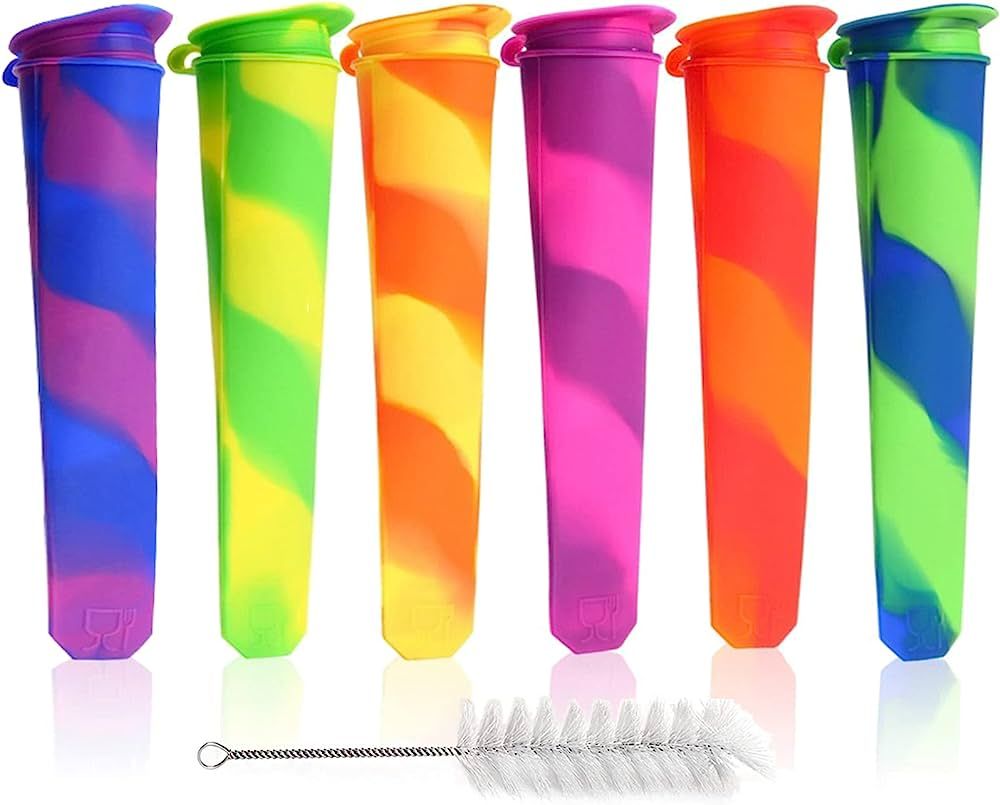 Silicone Ice Pop Molds Attached Lid Multi colored Ice Popsicle Molds Durable Reusable Set of 6pcs... | Amazon (US)