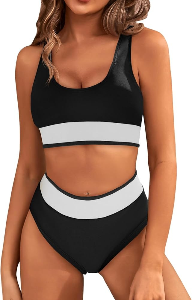Fisoew Womens Bikini Sets Two Piece Swimsuit Color Block Sexy Tie Backless High Waisted Bathing S... | Amazon (US)