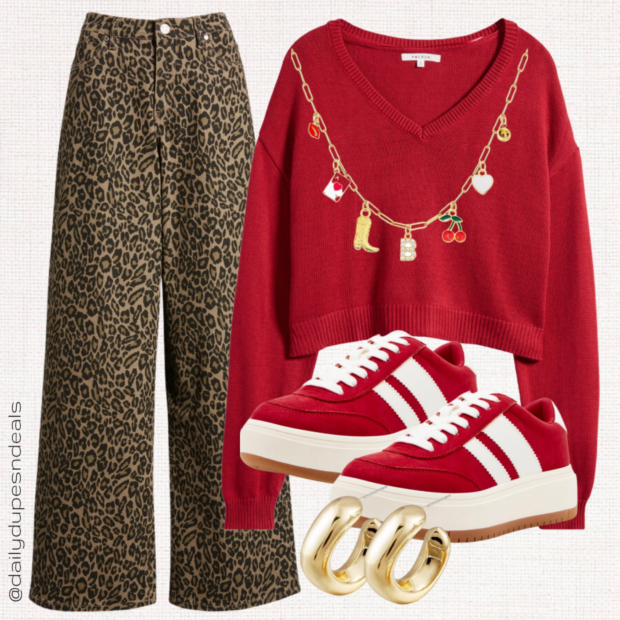Fall winter cheetah wide leg pants red sweater red sneakers charm necklace Amazon Nordstrom 

#LTKstyletip #LTKfindsunder50 #LTKfindsunder100
