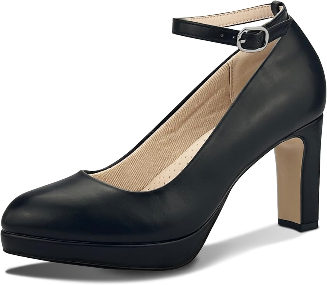 Close Toe Classic High Heels Platform High Heels Round Toe Comfortable Low Platform Mary Jane Dre... | Amazon (US)