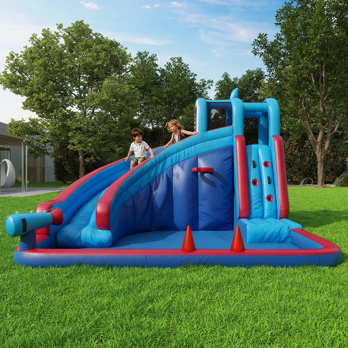 10x12ft Shark Theme Inflatable Water Bounce Pad With Slide - Splash Park For Kids | Wayfair North America