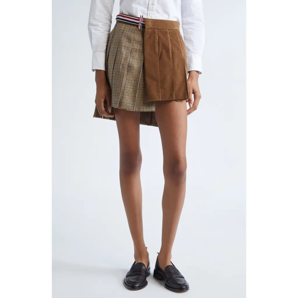 Thom Browne Pleated Mixed Media Miniskirt at Nordstrom, Size 10 Us | Nordstrom