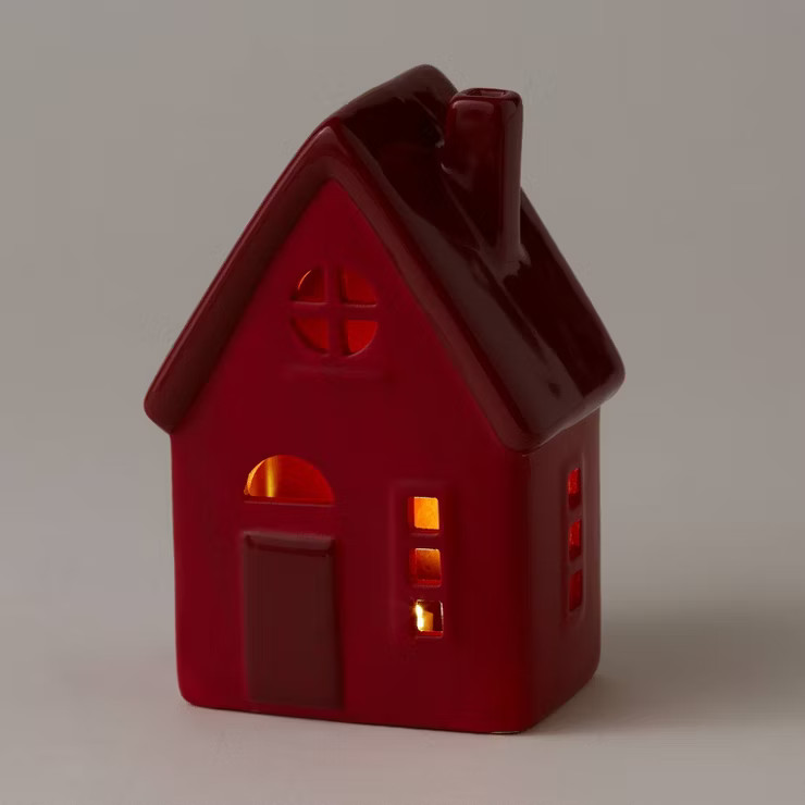 6" Battery Operated Lit Decorative Ceramic House with Round Window Red - Wondershop™ | Target