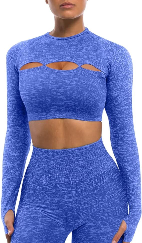 OYS Workout Outfits for Women 2 Piece Seamless Long Sleeve Crop Tops High Waist Yoga Leggings Set... | Amazon (US)