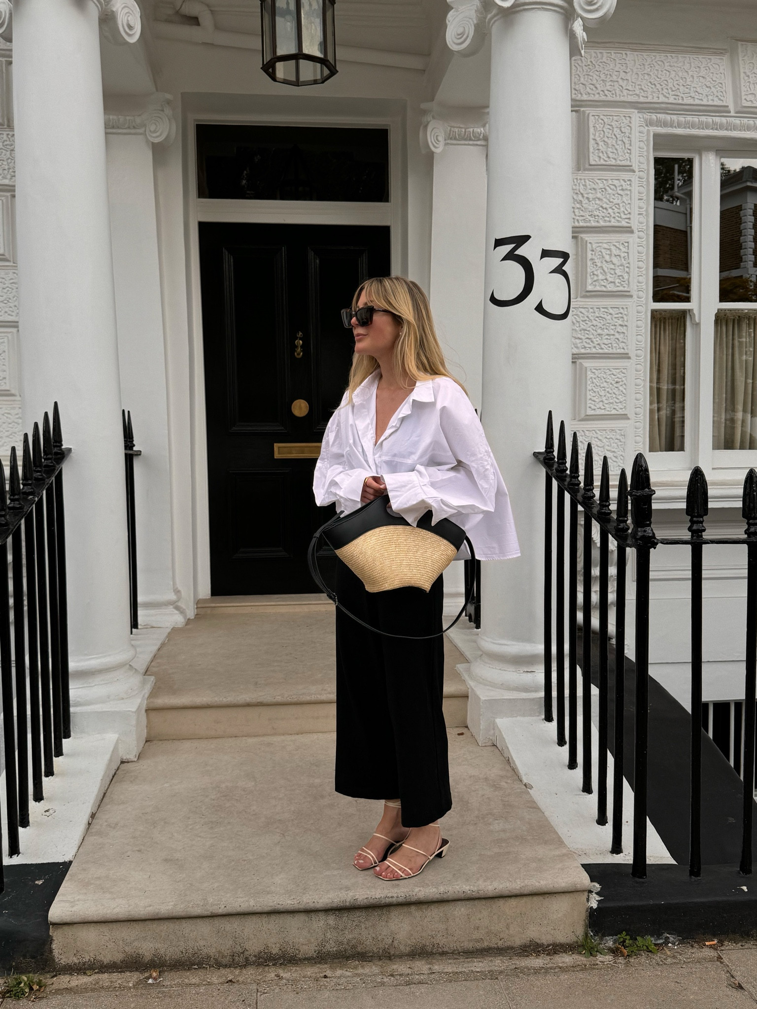 Summer outfit, massimo dutti white shirt, black wide leg trousers, the row strappy heels, cos summer bag, shopper bag, black and white outfit 

#LTKsummer #LTKstyletip #LTKuk