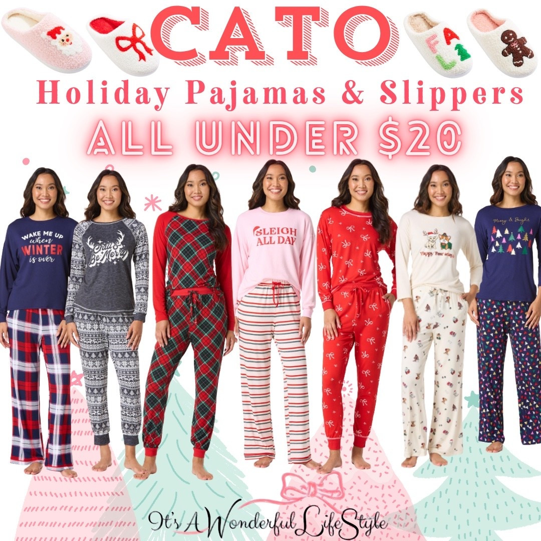 Festive PJs just dropped at Cato! 🎄✨
Mix and match adorable separates—all under $20—and don’t forget the cozy slippers, also under $20. Perfect for snuggly holiday nights!

#LTKSeasonal #LTKHoliday #LTKFindsUnder50
