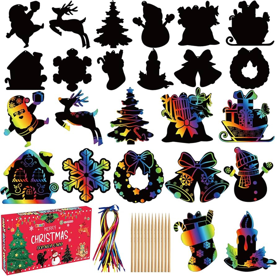 Stocking Stuffers - 48 PCS Rainbow Scratch Paper Cards Set | Christmas Crafts Toys Game for Kids ... | Amazon (US)