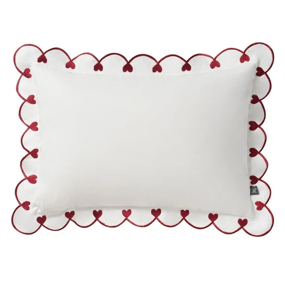 My Texas House 14" x 20" Bright White Scallop Embroidered Hearts Cotton Decorative Pillow Cover | Walmart (US)