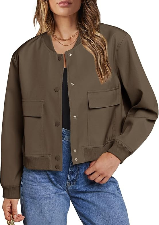 MEROKEETY Women's Cropped Bomber Jacket Long Sleeve Button Down Varsity Shacket Coats with Pocket... | Amazon (US)