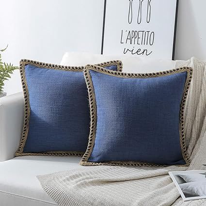 Phantoscope Pack of 2 Farmhouse Burlap Linen Trimmed Tailored Edges Throw Pillow Case Cushion Cov... | Amazon (US)