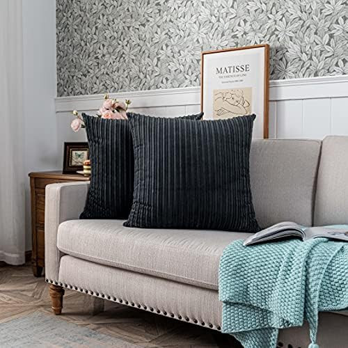 UGASA Corduroy Striped Soft Soild Decorative Square Throw Pillow Covers Set Cushion Cases Pillowcase | Amazon (US)