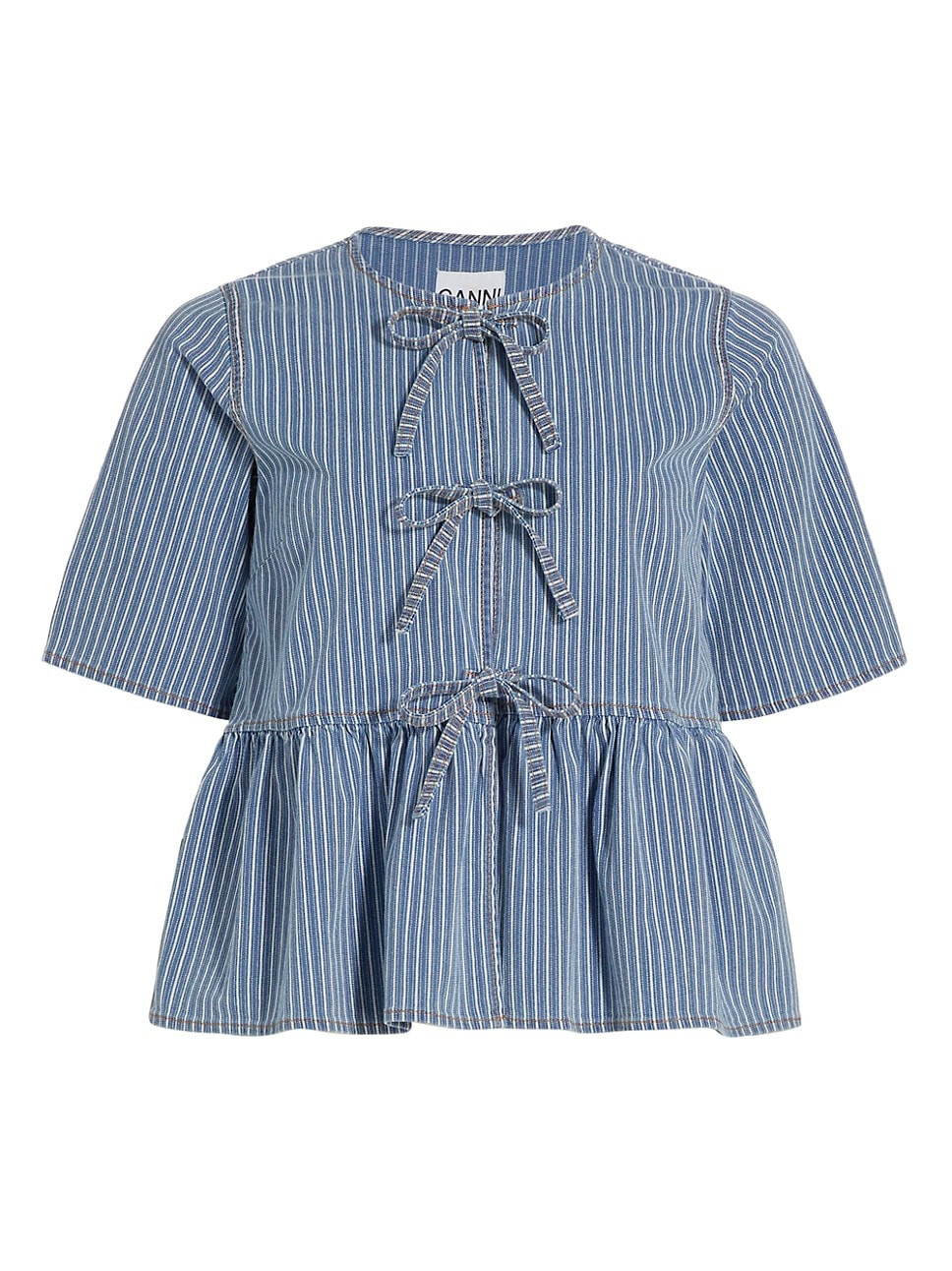 Tie-Front Denim Peplum Top | Saks Fifth Avenue