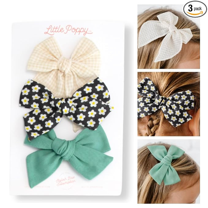 Little Poppy Co. Three Hair Bows Set - Stylish Handmade Accessories for Babies, Toddlers and Girl... | Amazon (US)