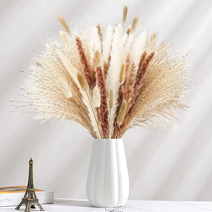 Pampas Grass 110 PCS Boho Wedding Home Table Fall Decor Dried Flowers Arrangements White & Natura... | Amazon (US)