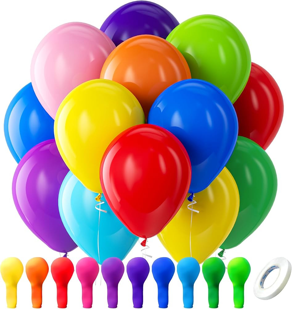 Bezente Assorted Rainbow Latex Balloons, 100 Pack 12 inch Round Helium Bright Color Balloons for ... | Amazon (US)